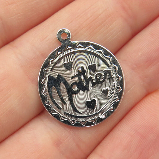 925 Sterling Silver Vintage Satin Finish "Mother" Round Charm Pendant