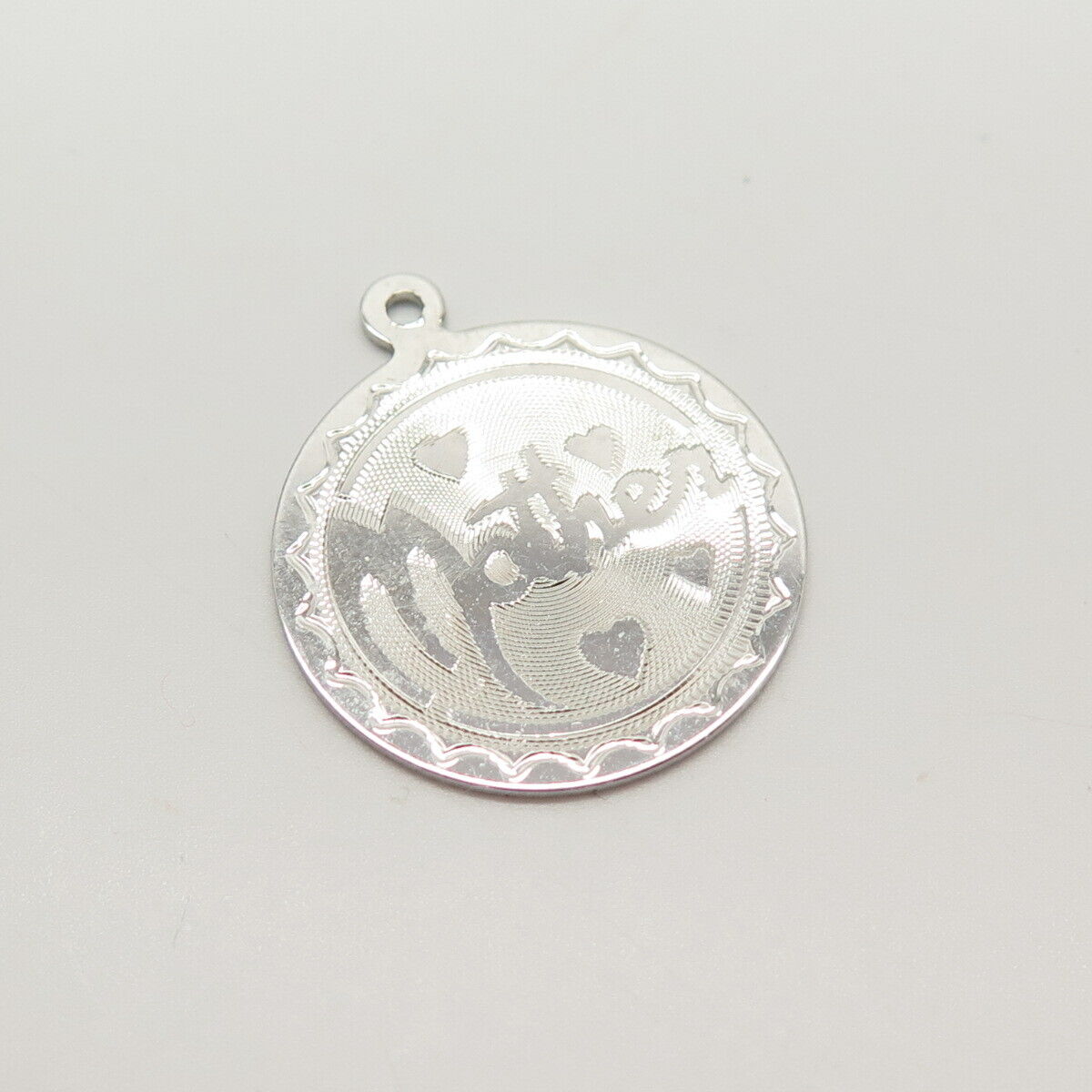 925 Sterling Silver Vintage Satin Finish "Mother" Round Charm Pendant