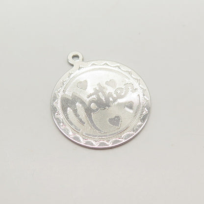 925 Sterling Silver Vintage Satin Finish "Mother" Round Charm Pendant