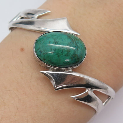 925 Sterling Silver Vintage Mexico Turquoise Gem Hinged Bangle Bracelet 6.5"