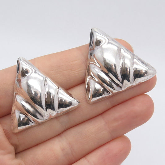 925 Sterling Silver Vintage Mexico Ribbed Triangle Hollow Earrings