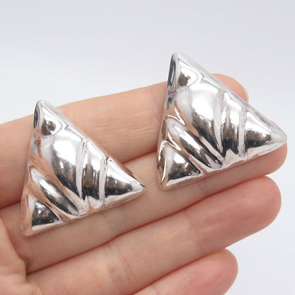 925 Sterling Silver Vintage Mexico Ribbed Triangle Hollow Earrings