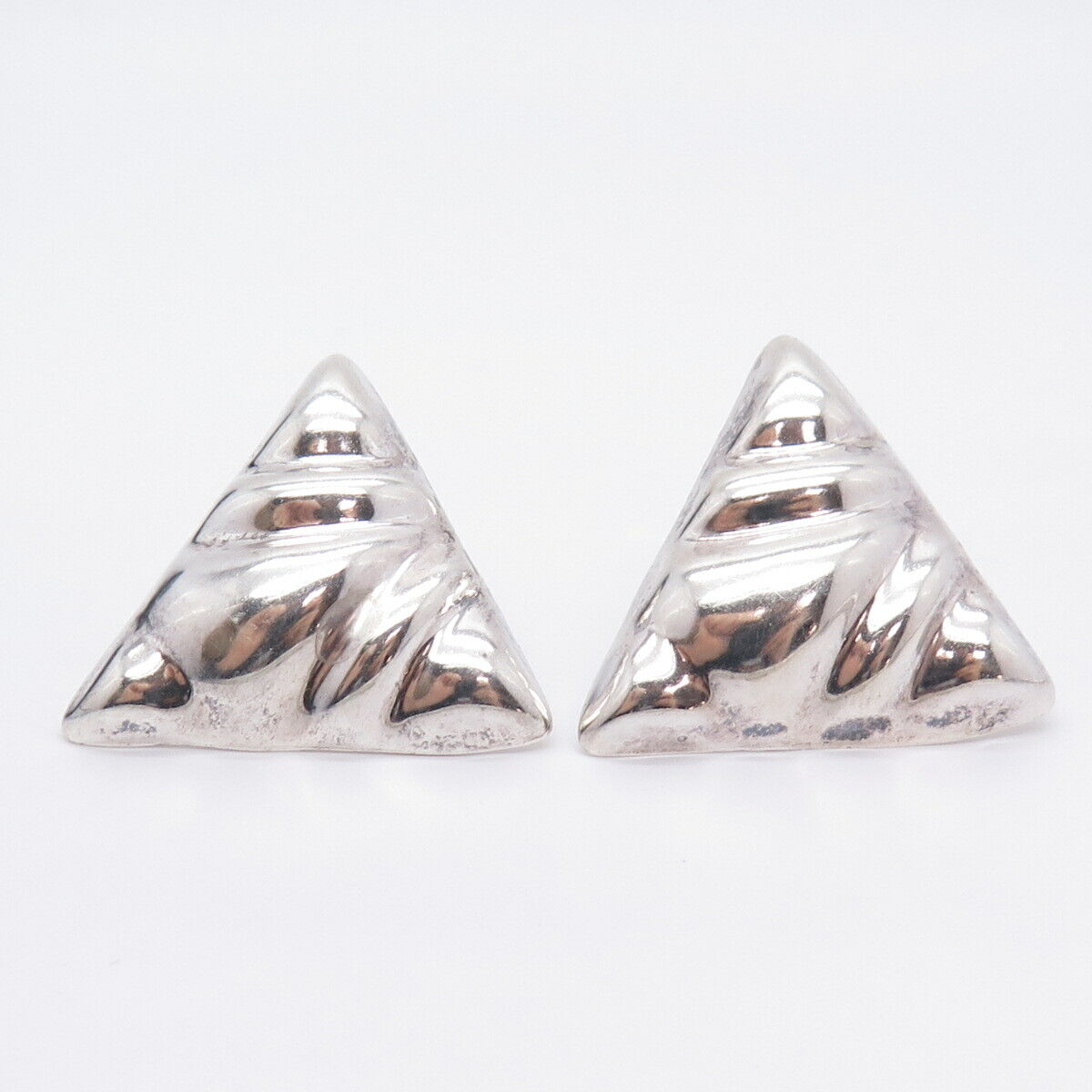 925 Sterling Silver Vintage Mexico Ribbed Triangle Hollow Earrings