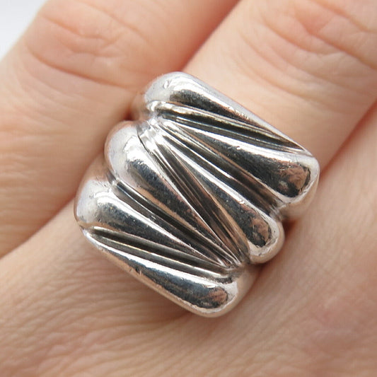 925 Sterling Silver Vintage Abstract Zig Zag Design Wide Ring Size 5 3/4