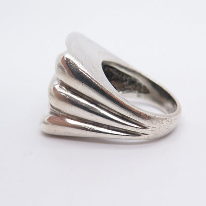 925 Sterling Silver Vintage Abstract Zig Zag Design Wide Ring Size 5 3/4