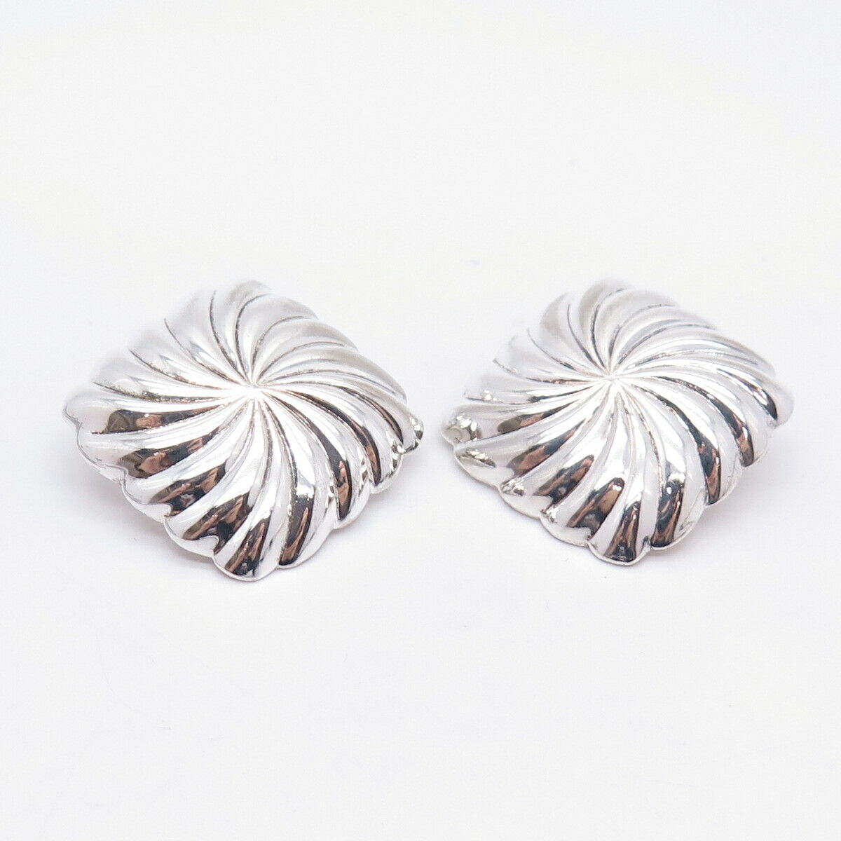 925 Sterling Silver Vintage Italy Ribbed Hollow Clip On Earrings