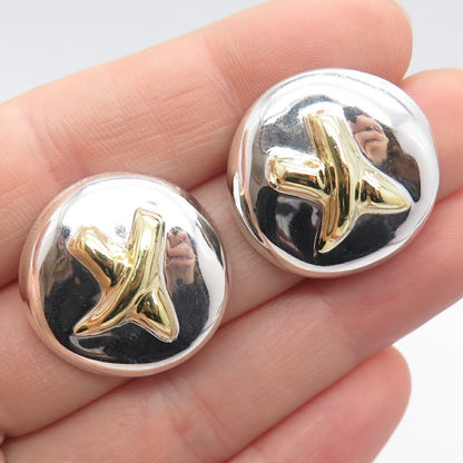 925 Sterling Silver 2-Tone Vintage Mexico Crossover Hollow Round Earrings