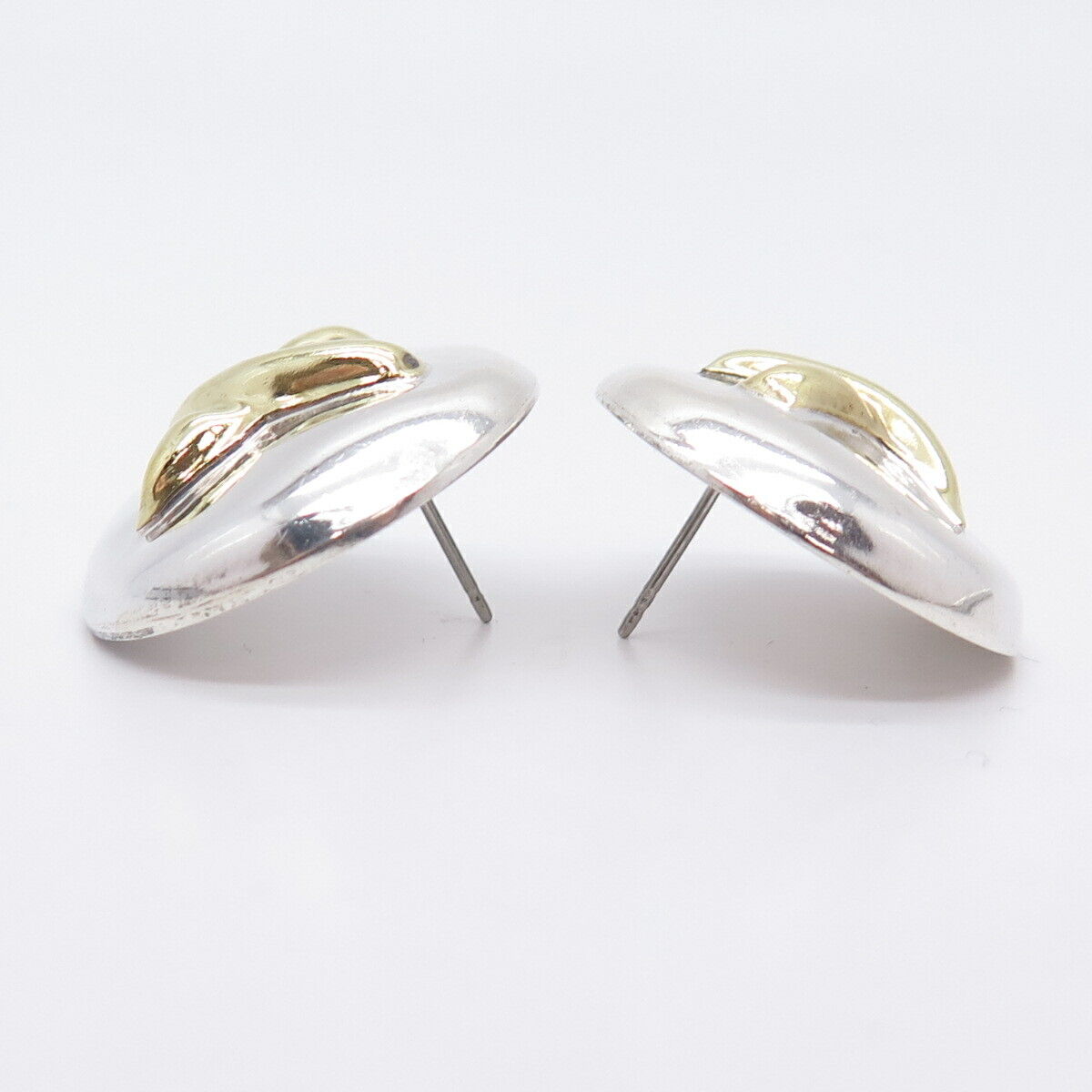 925 Sterling Silver 2-Tone Vintage Mexico Crossover Hollow Round Earrings