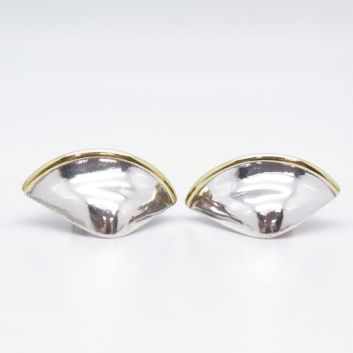 925 Sterling Silver 2-Tone Vintage Mexico Rhombus Hollow Clip On Earrings