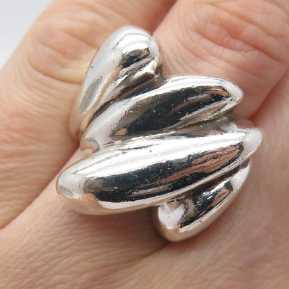 925 Sterling Silver Vintage Modernist Wide Ring Size 5.5