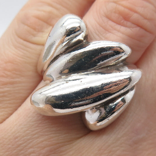 925 Sterling Silver Vintage Modernist Wide Ring Size 5.5