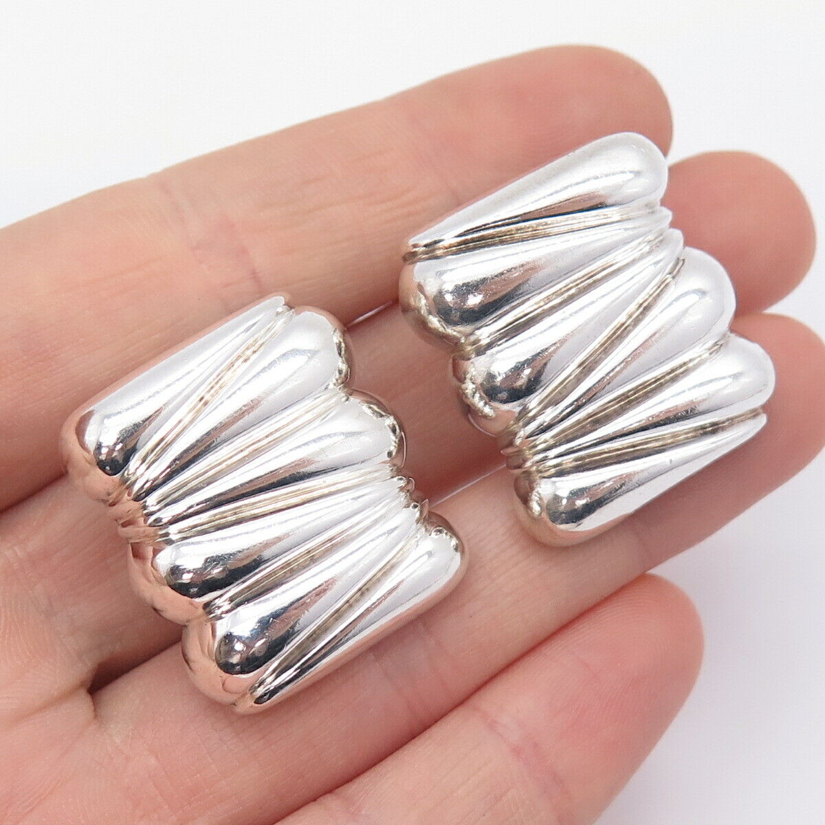 925 Sterling Silver Vintage Abstract Zig Zag Design Earrings