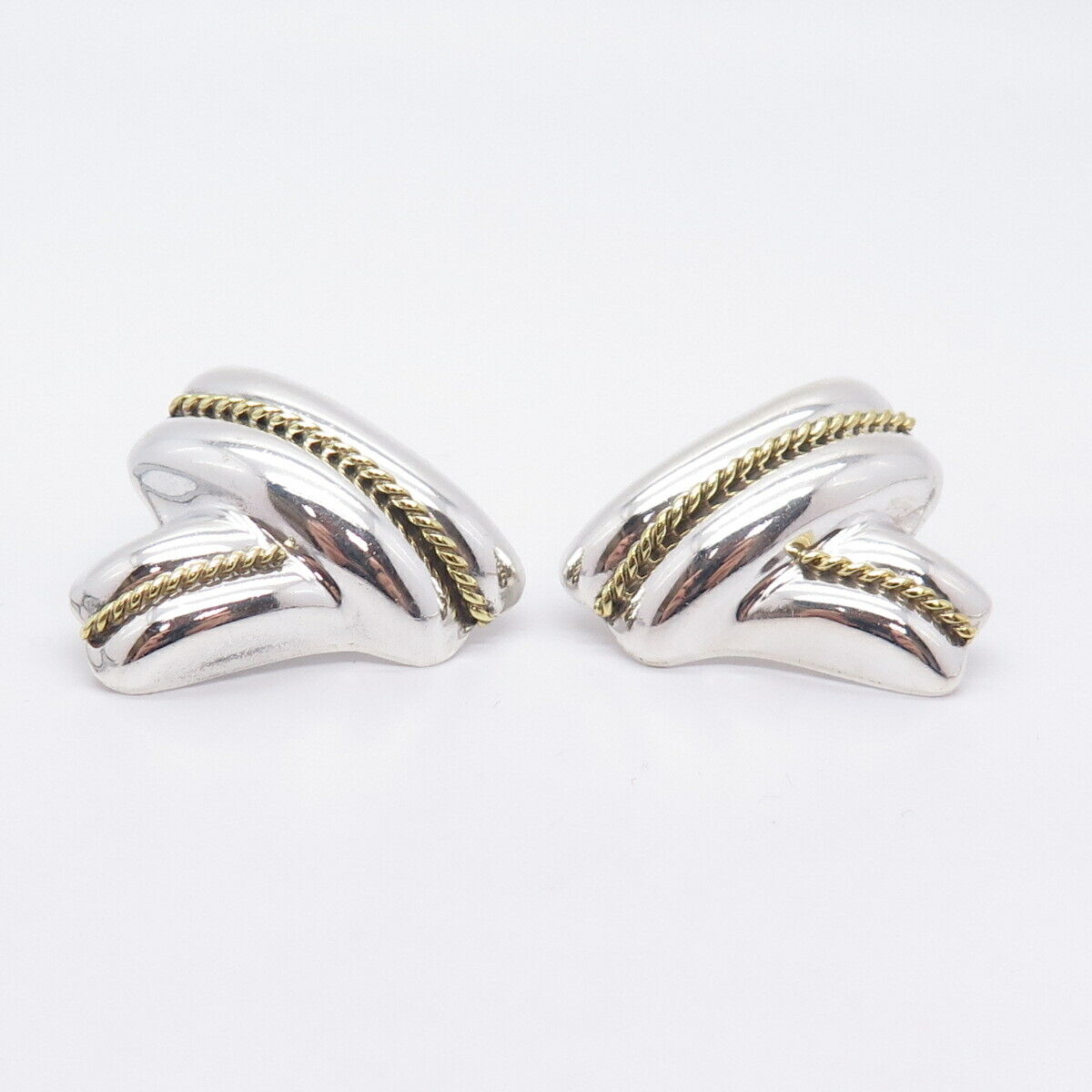 925 Sterling Silver 2-Tone Vintage Mexico Modernist Hollow Earrings