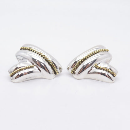 925 Sterling Silver 2-Tone Vintage Mexico Modernist Hollow Earrings