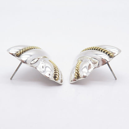 925 Sterling Silver 2-Tone Vintage Mexico Modernist Hollow Earrings