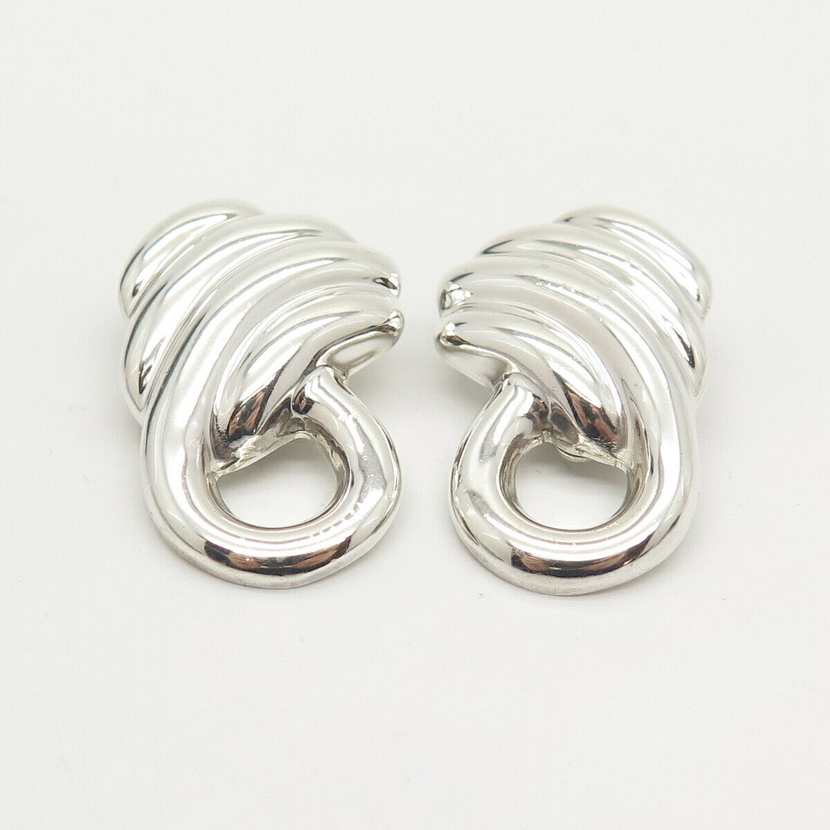 925 Sterling Silver Vintage Mexico Ribbed Knot Clip On Earrings