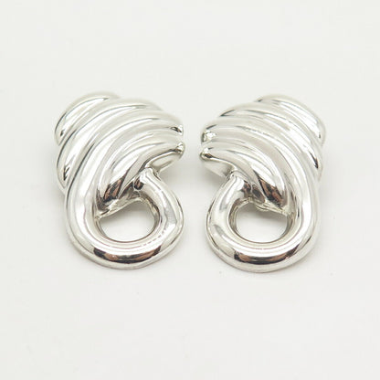 925 Sterling Silver Vintage Mexico Ribbed Knot Clip On Earrings