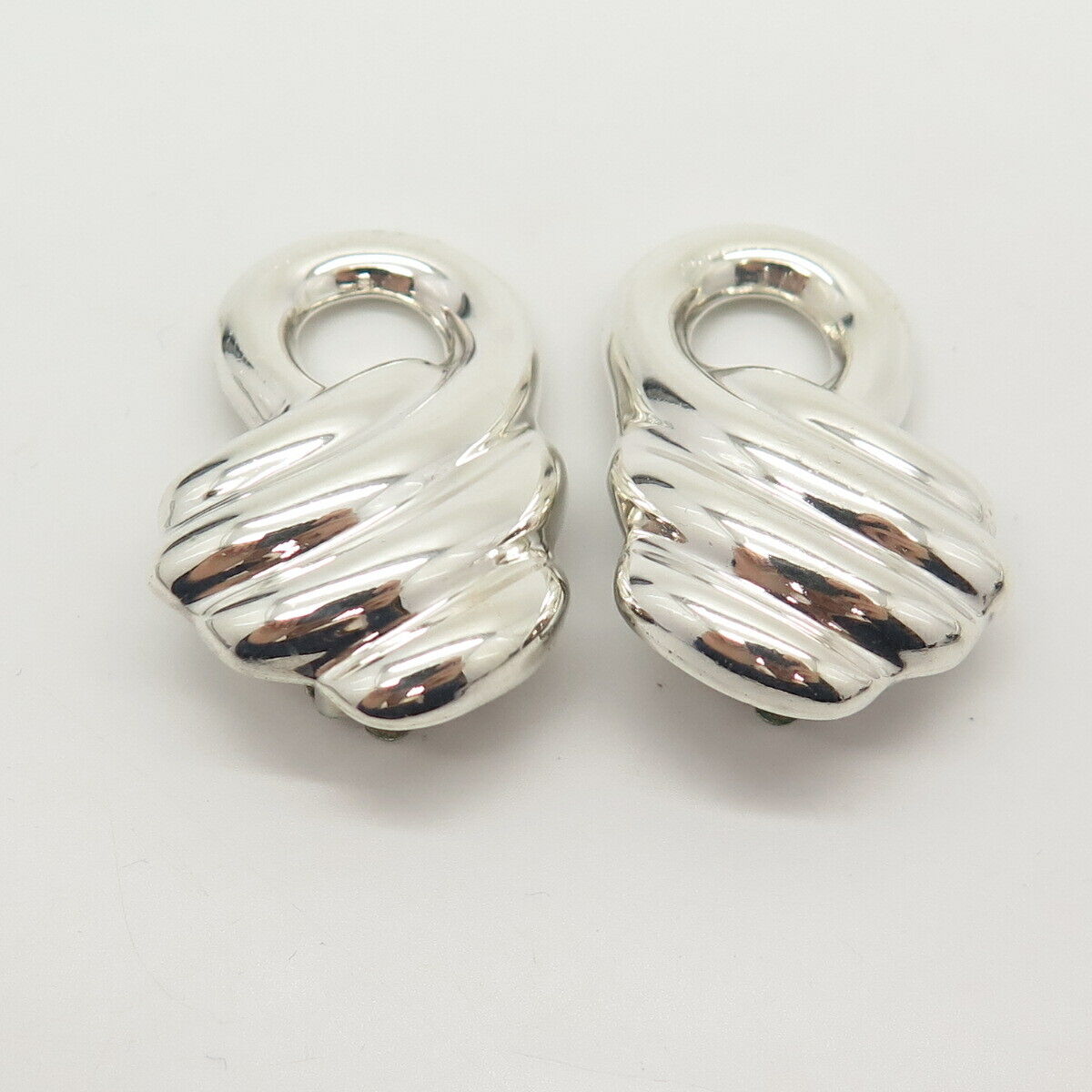 925 Sterling Silver Vintage Mexico Ribbed Knot Clip On Earrings