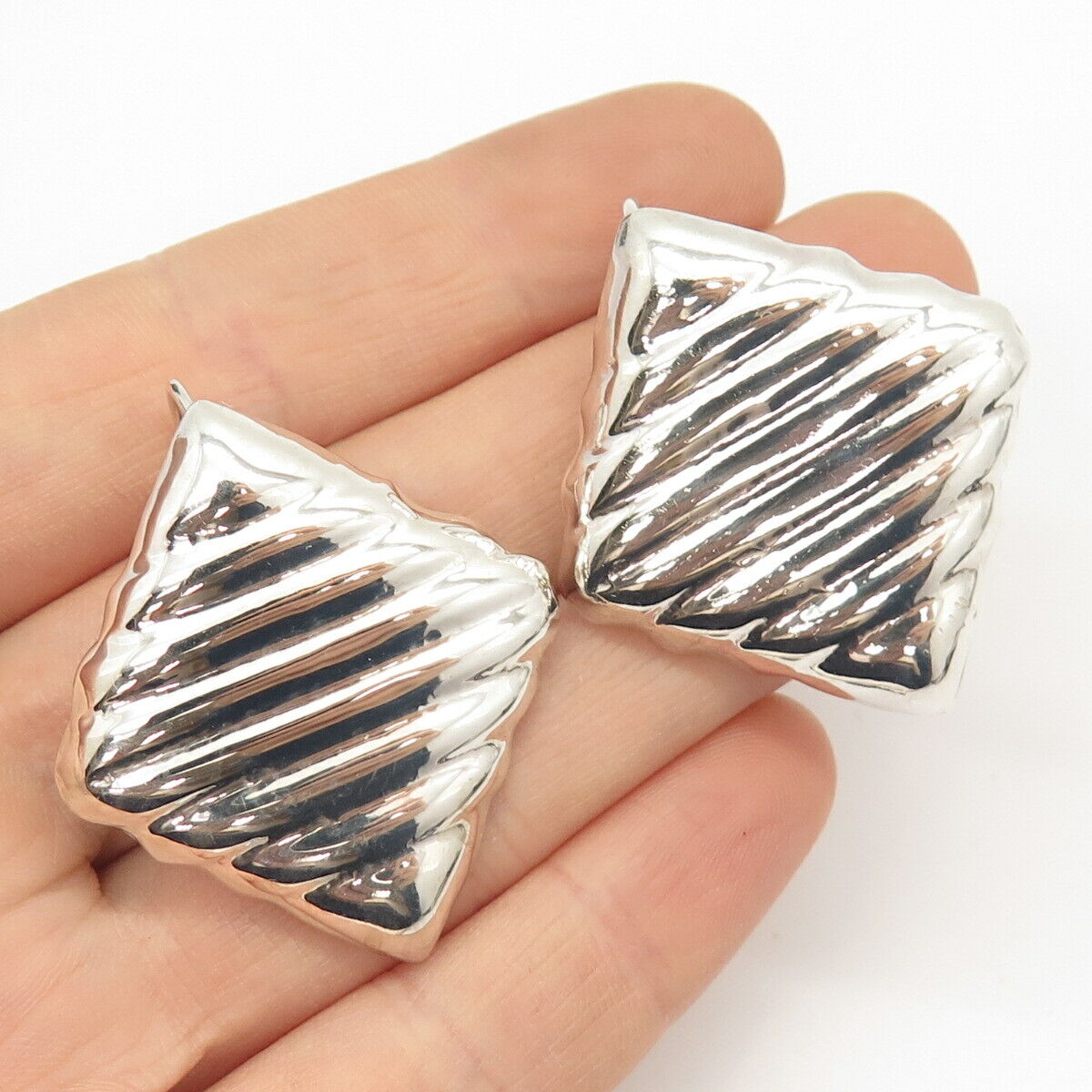 925 Sterling Silver Vintage Mexico Ribbed Rhombus Earrings