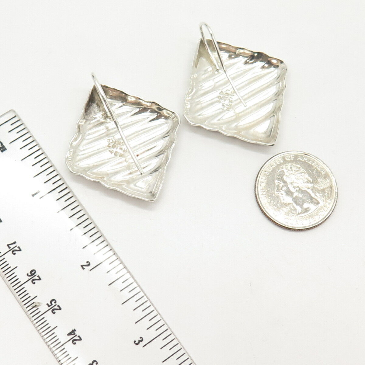 925 Sterling Silver Vintage Mexico Ribbed Rhombus Earrings