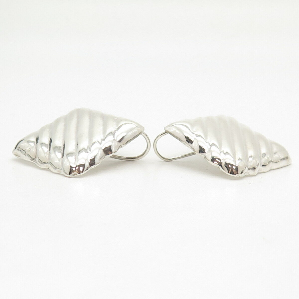 925 Sterling Silver Vintage Mexico Ribbed Rhombus Earrings