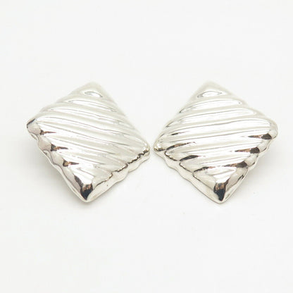 925 Sterling Silver Vintage Mexico Ribbed Rhombus Earrings