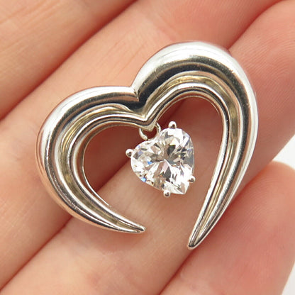 925 Sterling Silver Vintage C Z Abstract Heart Slide Pendant