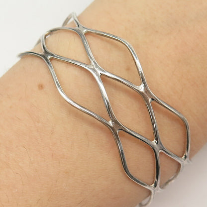 925 Sterling Silver Vintage Net Design Cuff Bracelet 6 3/4"