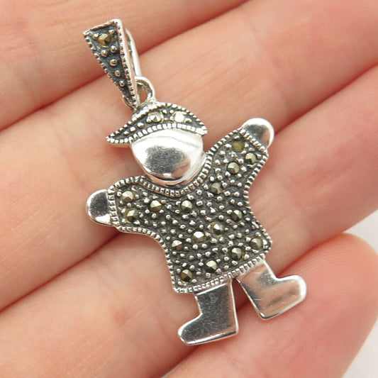 925 Sterling Silver Vintage Real Marcasite Gemstone Boy Design Pendant