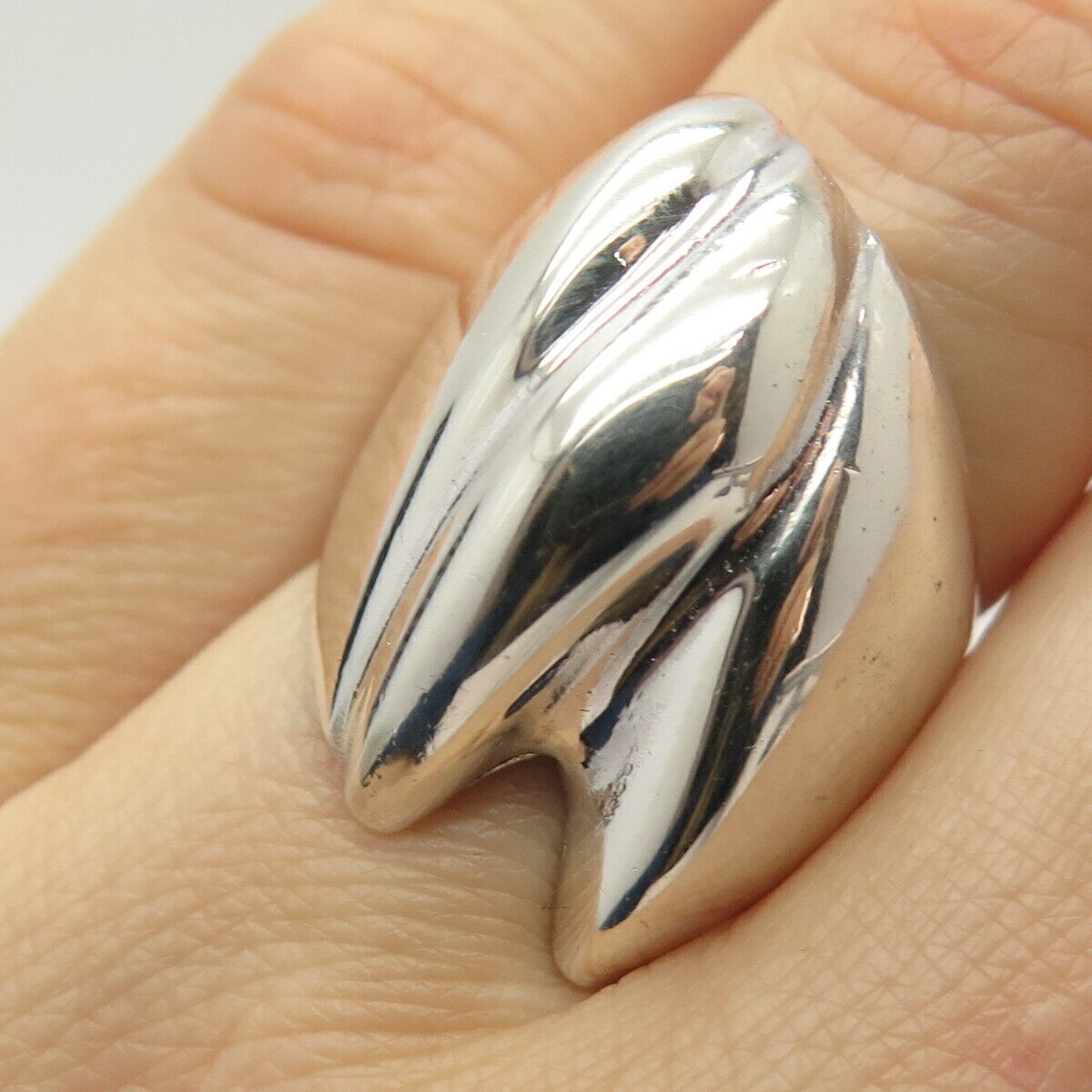 925 Sterling Silver Vintage Ribbed Wide Ring Size 6