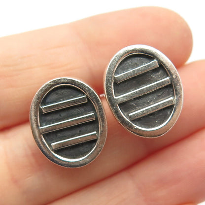 925 Sterling Silver Vintage Bar Oval Earrings