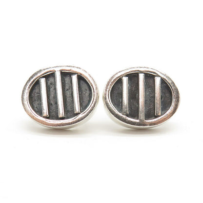 925 Sterling Silver Vintage Bar Oval Earrings