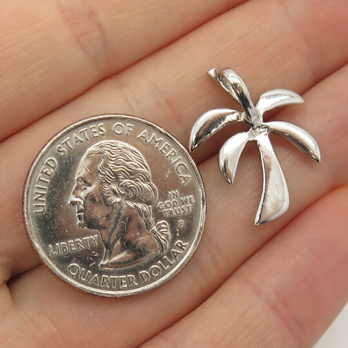 925 Sterling Silver Real Opal Gem Inlay Palm Tree Design Slide Pendant