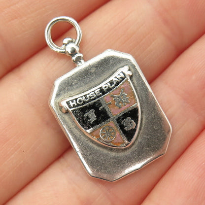 925 Sterling Silver Vintage Enamel "House Plan" Coat of Arms Design Pendant