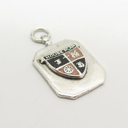 925 Sterling Silver Vintage Enamel "House Plan" Coat of Arms Design Pendant