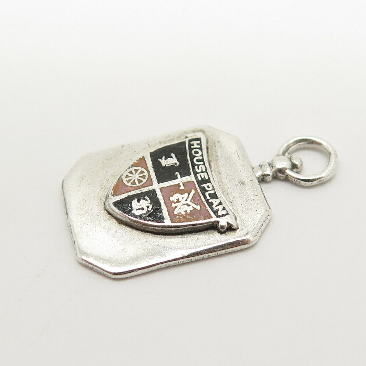 925 Sterling Silver Vintage Enamel "House Plan" Coat of Arms Design Pendant