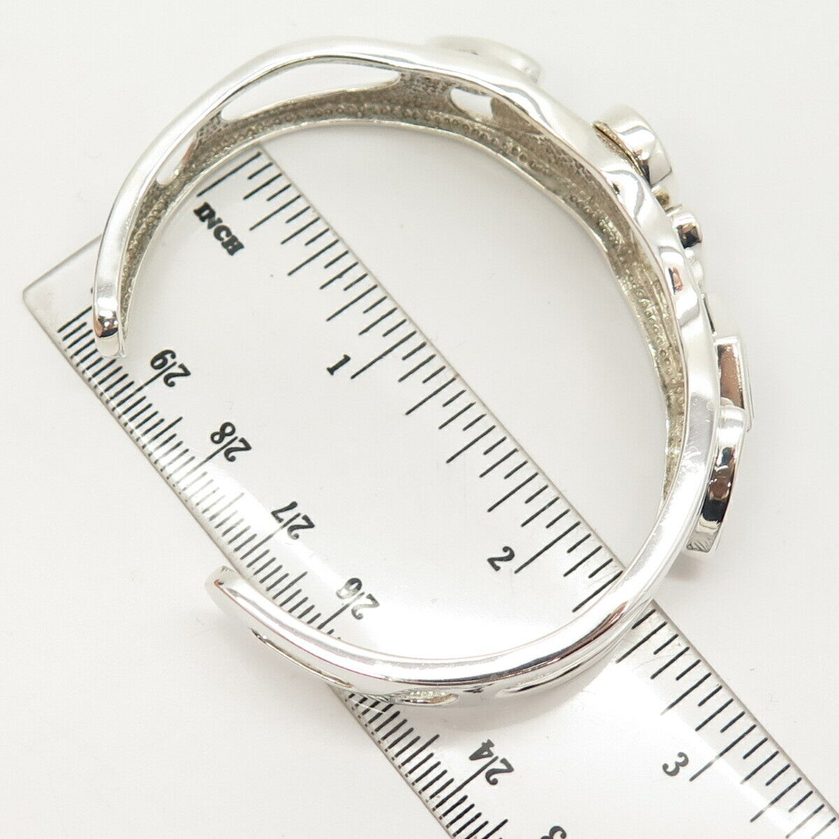 925 Sterling Silver Vintage Opal Gem Inlay Geometric Shapes Cuff Bracelet 6.5"