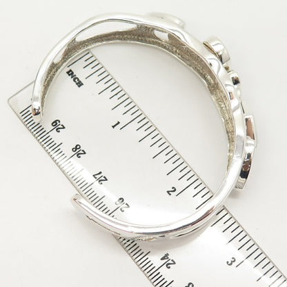 925 Sterling Silver Vintage Opal Gem Inlay Geometric Shapes Cuff Bracelet 6.5"