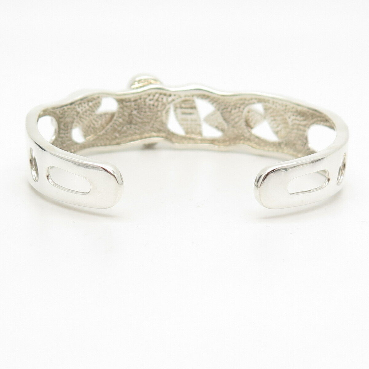 925 Sterling Silver Vintage Opal Gem Inlay Geometric Shapes Cuff Bracelet 6.5"