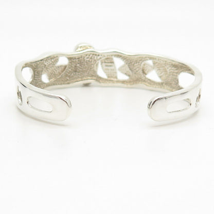 925 Sterling Silver Vintage Opal Gem Inlay Geometric Shapes Cuff Bracelet 6.5"