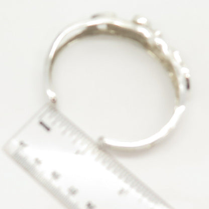 925 Sterling Silver Vintage Opal Gem Inlay Geometric Shapes Cuff Bracelet 6.5"