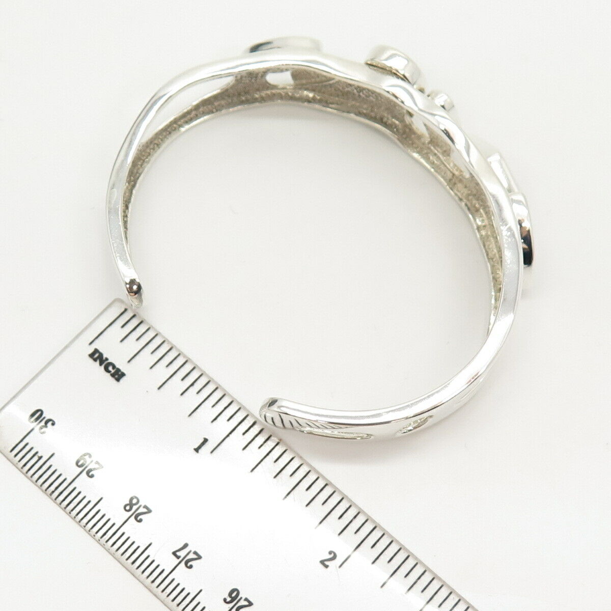 925 Sterling Silver Vintage Opal Gem Inlay Geometric Shapes Cuff Bracelet 6.5"