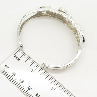 925 Sterling Silver Vintage Opal Gem Inlay Geometric Shapes Cuff Bracelet 6.5"