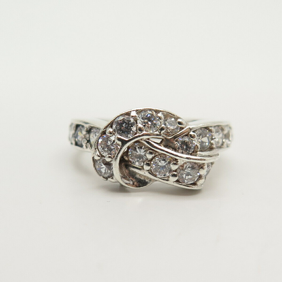 925 Sterling Silver Pave C Z Knot Ring Size 5 1/4