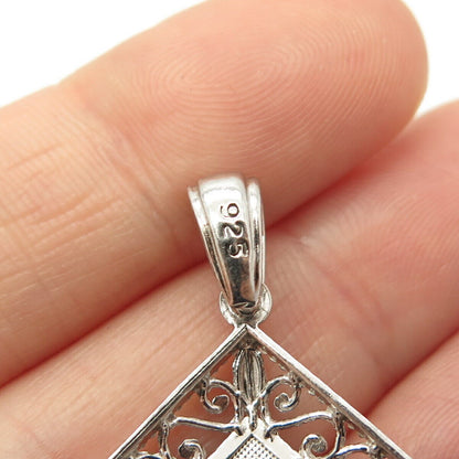 925 Sterling Silver Ornate Square Pendant