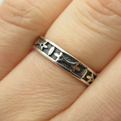 925 Sterling Silver Vintage Peter Stone Tribal Symbols Band Ring Size 6 1/4