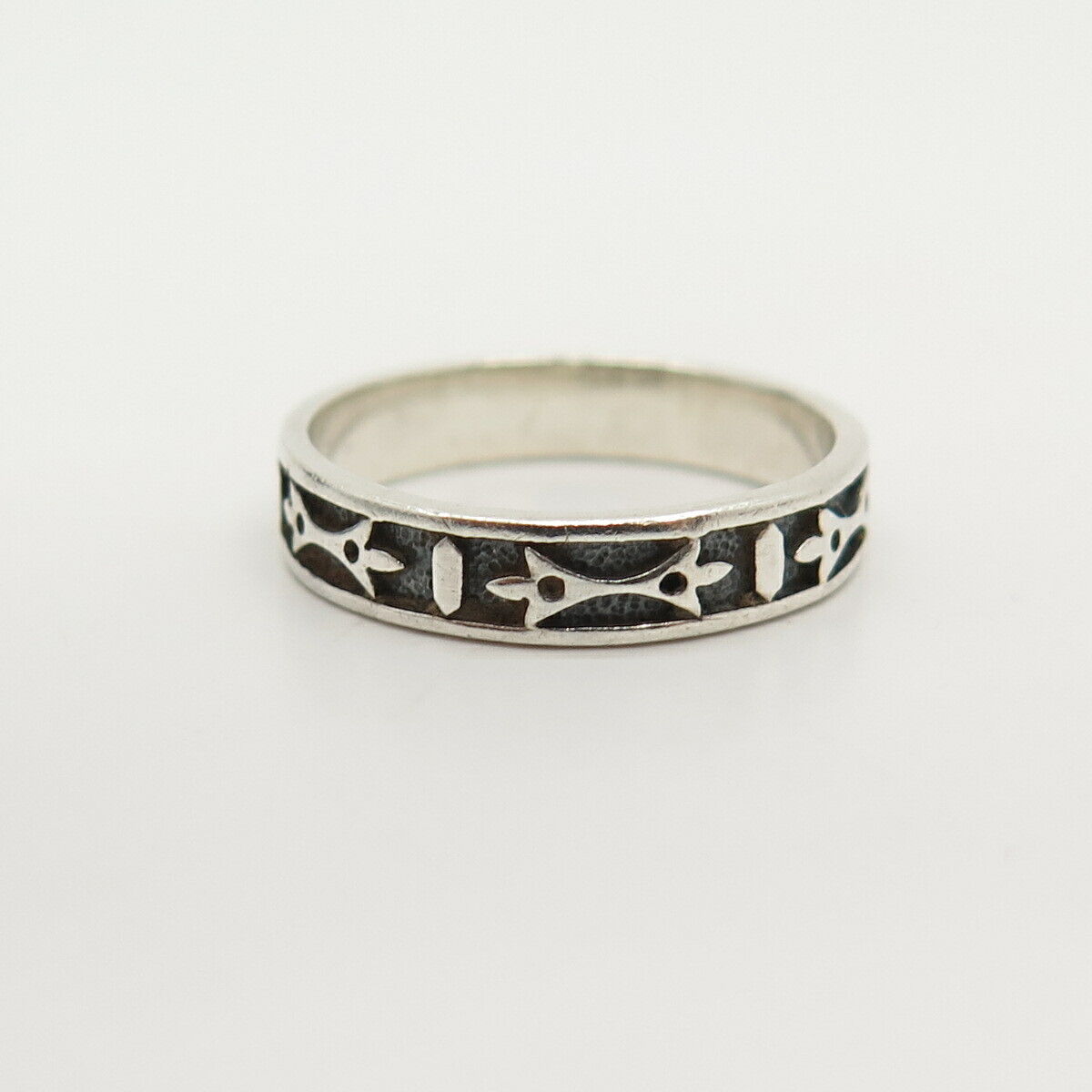 925 Sterling Silver Vintage Peter Stone Tribal Symbols Band Ring Size 6 1/4