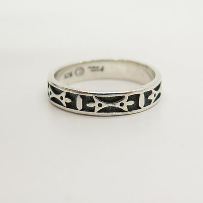 925 Sterling Silver Vintage Peter Stone Tribal Symbols Band Ring Size 6 1/4