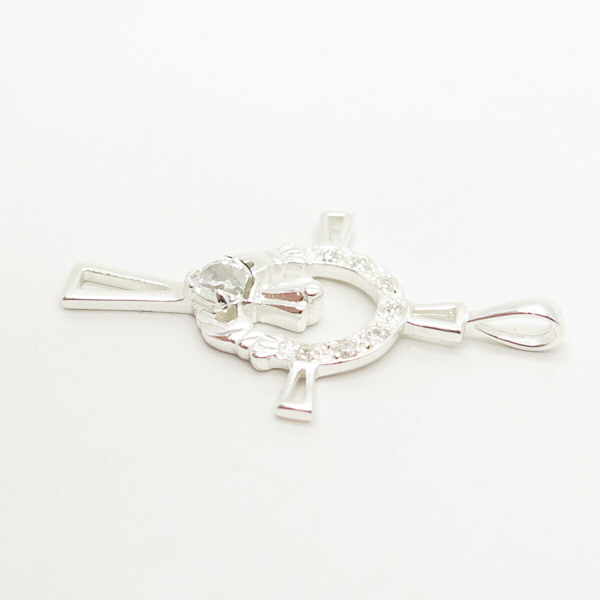 925 Sterling Silver C Z Irish Claddagh Design Cross Pendant