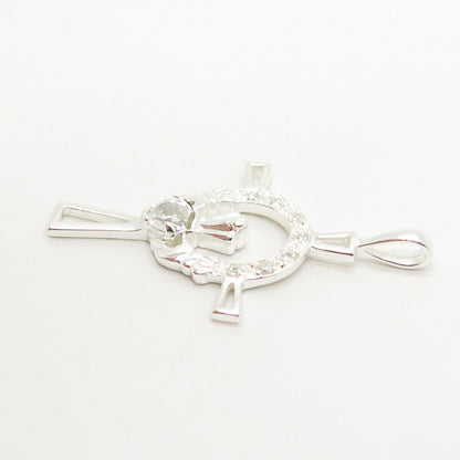 925 Sterling Silver C Z Irish Claddagh Design Cross Pendant